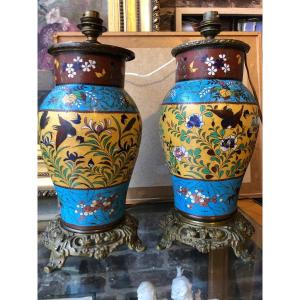 Paire De Lampes cloisonnées 
