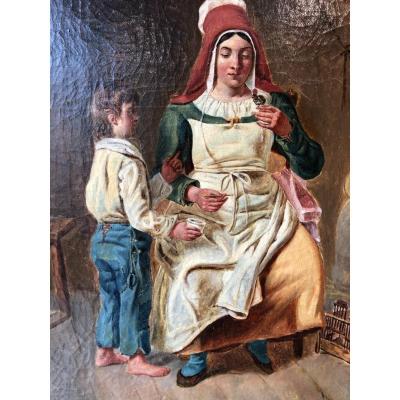 Mother And Child Looking At A Bird