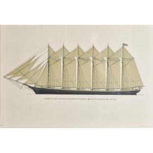 Set Of 5 Lithographs Of Old Boats