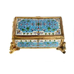 Small 19th Century Bronze And Cloisonné Enamel Jewelry Box Signed Tahan