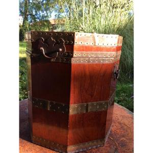 English Octagonal Chest And Wood Circled With Brass