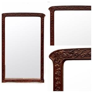 Art Nouveau Fireplace Mirror, Chinese Decor, Iron Wood