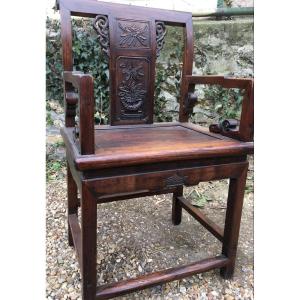 Chinese Armchair In Carved Exotic Wood