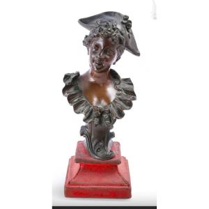 Bronze Bust Of Young Woman By Sylvain Kinsburger (1855-1935)