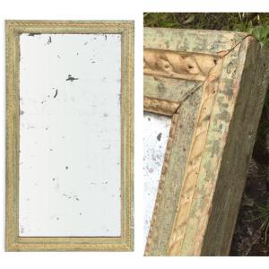Louis XVI Mirror, Frame In Golden Wood And Stained Almond Green