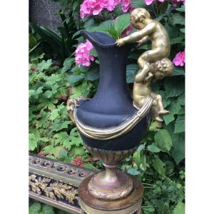 Pair Of Andirons In Chiseled Bronze Louis XVI Style