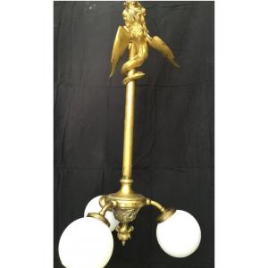 Large Stairwell Chandelier (148 Cm) In Gilt Bronze, Nap III