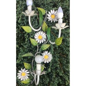 The Two Sconces In Painted Sheet With Daisies