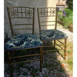 Pair Of Fine And Gilded Napoleon III Chairs Decorated With Stars