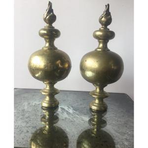 The Pair Of Fire Pots In Gilt Bronze, XIXth