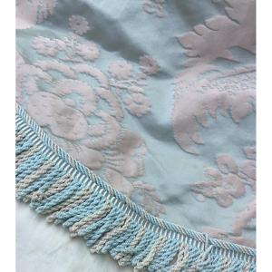 Bedspread In Green And Pink Silk Damask, Fringed , Late Nineteenth Century