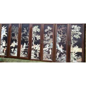 The Suite Of 7 Panels In Coromandel Type Lacquer, 1900 Period