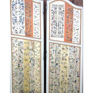Panels Of Woodwork Decorated With Fine Chinese Embroidery