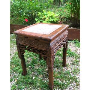 Chinese Bolster Iron Wood And Pink Marble