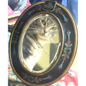 Small Table Mirror In Enameled Bronze, 19th Century