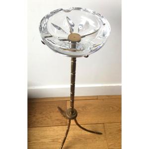 Rare Baccarat Standing Ashtray With Bamboo Base