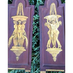 The Three Graces, The Pair Of Bronze Bas Reliefs