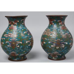 Pair Of Japanese Cloisonné Vases 