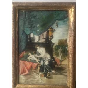 Fixed Under Glass Virgin And Child In A Provençal Frame, 18th Century