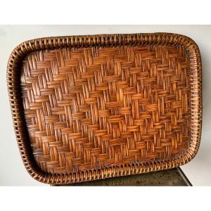 Japanese Tray In Woven Bamboo, Circa 1950