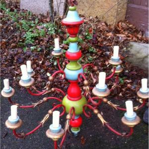 Large Lacquered Wood Chandelier, 1950s