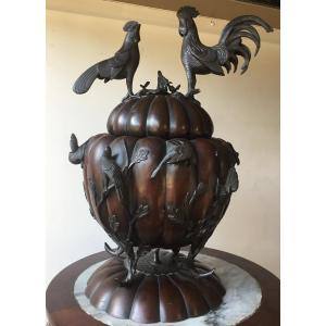 Imperial Japanese Bronze Perfume Burner With Coloquinte Meiji 19th