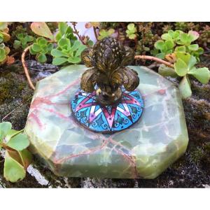 Paperweight In Onyx And Cloisonné Enamels 