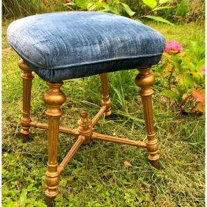 Stool In Golden Wood And Velvet, Napoleon III