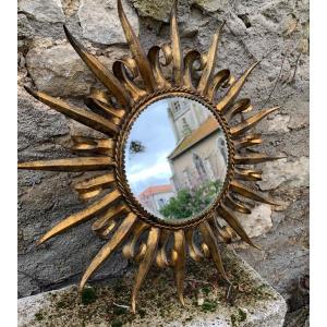 Gold-plated Wrought Iron Sun Mirror