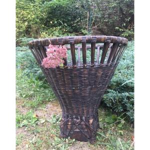 Ikebana Basket, Imposing Woven Bamboo Basket 