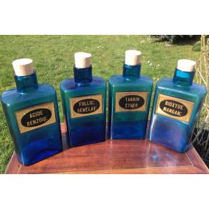 Blue Glass Pharmacy Bottle, Circa 1900