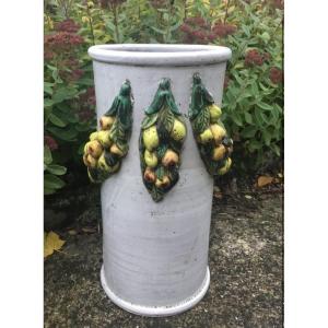 Ceramic Umbrella Stand With Trompe l'Oeil Decor