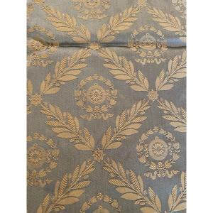 The Pair Of Antique Blue And Gold Silk Curtains