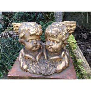 Winged Cherubs In Gilded Wood, 19th Century