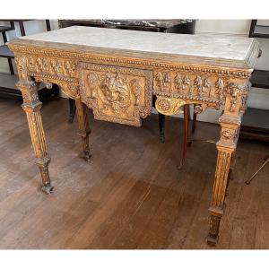 Console In Gilded Wood With Gorgon, Italy, 18th Century