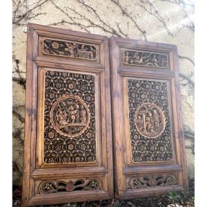 Pair Of Carved Window Panels. China