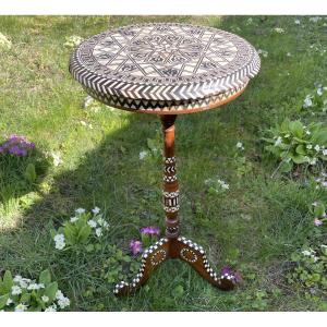 Syrian Marquetry Pedestal Table, 19th Century