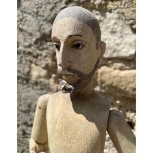 Articulated Saint, Painted Wood, Sulphide Eyes, Capipote 