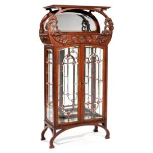 Art Nouveau Display Case, Umbelliferae Decor, Rosewood