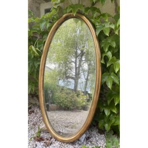 Oval Gilded Wooden Mirror From The 1950s