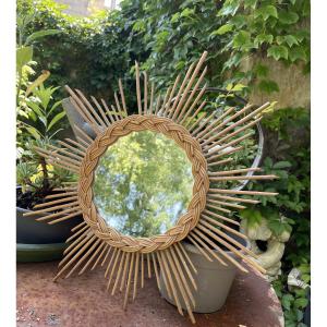 1950s Woven Wicker Mirror