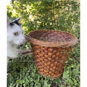 Woven Wicker Wastepaper Basket, Circa 1950