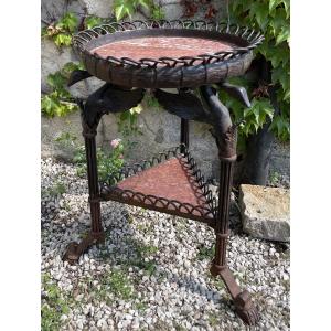 Cast Iron And Marble Pedestal Table In The Style Of Albert Armand Rateau 