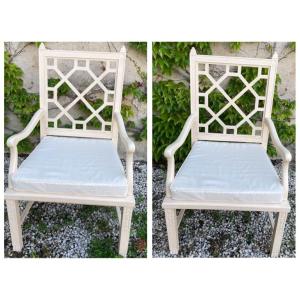 The Pair Of English Armchairs With Caned Seats 