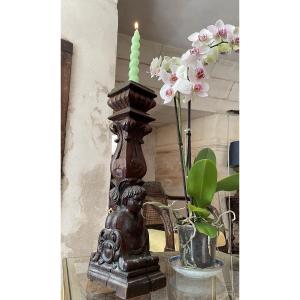 Carved Natural Wood Candle Holder