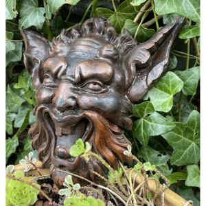 Carved Wooden Satyr Face 