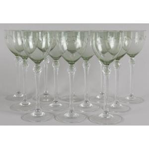 The Set Of 11 Glasses (+1) High In Transparent And Green Crystal 