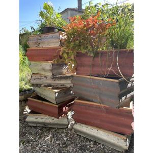 The Low Sheet Metal And Wood Planter, Folk Art 