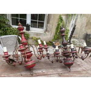 Chandelier In Turned And Lacquered Wood