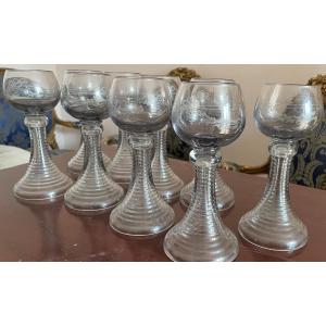 Set Of 9 Roemer White Wine Glasses, Hollow Legs
